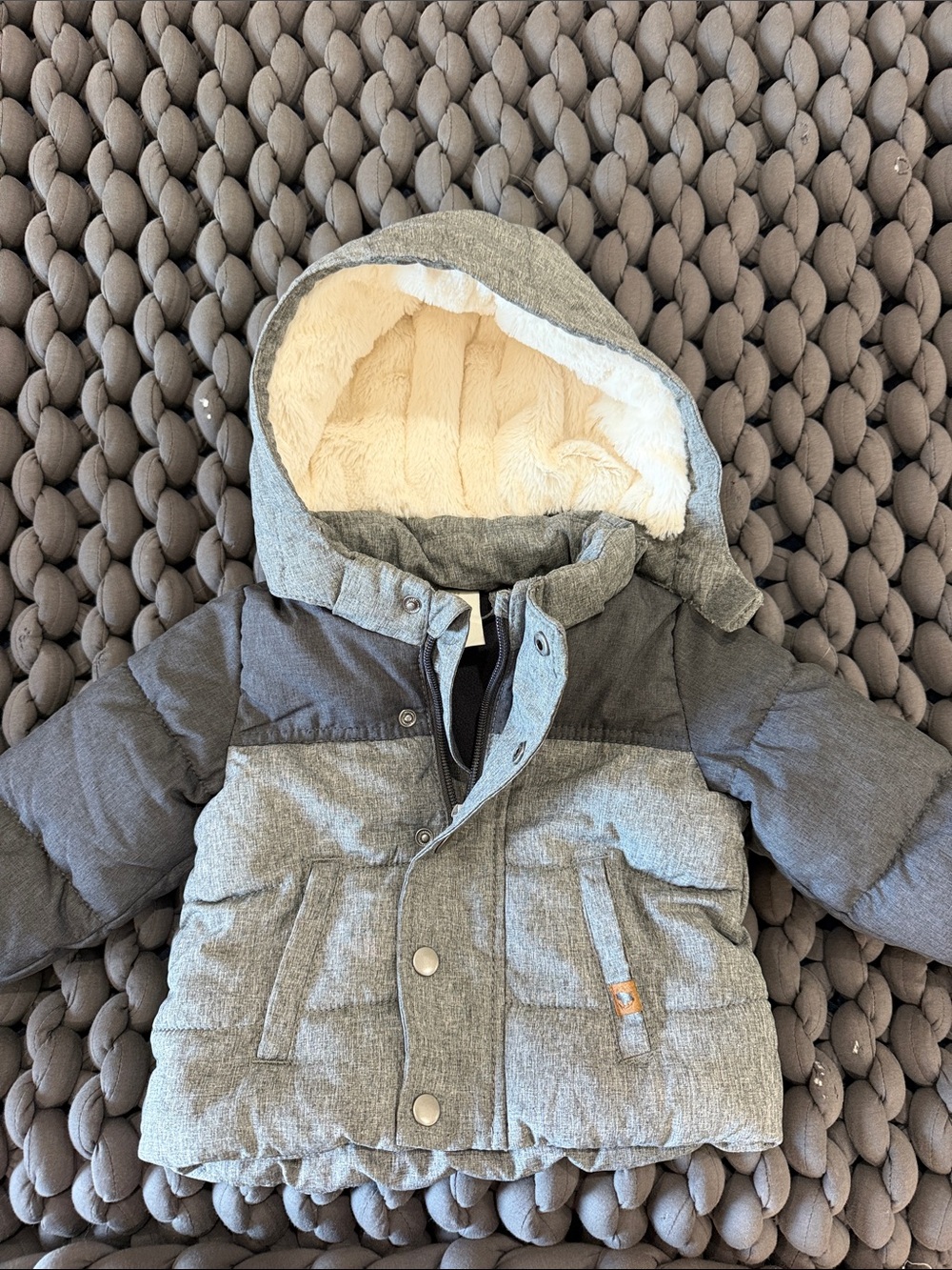 H&M Two-Tone Grey Hooded Puffer Jacket for Kids